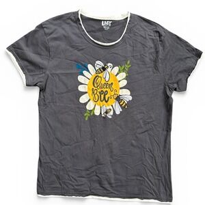 Lazy One Queen Bee Graphic Tee Womens Size M Gray Cotton Short Sleeve Excellent